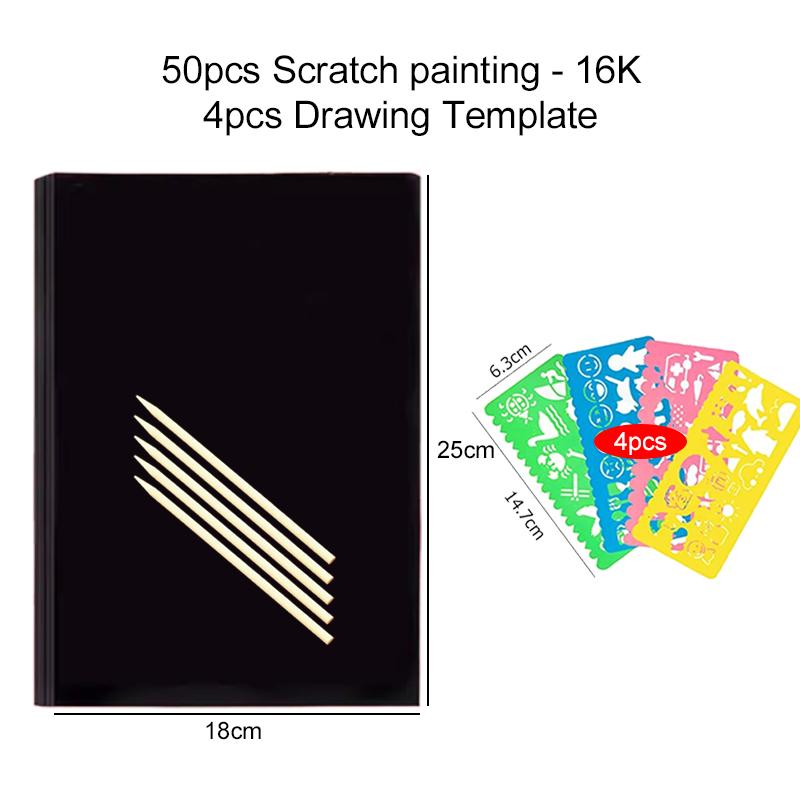 50pcs Scratch Paper 16K/32K with Drawing Template Rainbow Multi-function Office Educational Supplies Student Rewards TMZ