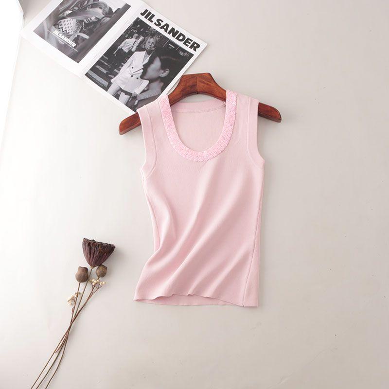 Thailand Fashion Brand Gao Ding Sequin U-Collar Slim-Fitting Suspenders Vest Export Summer Sleeveless Small Top