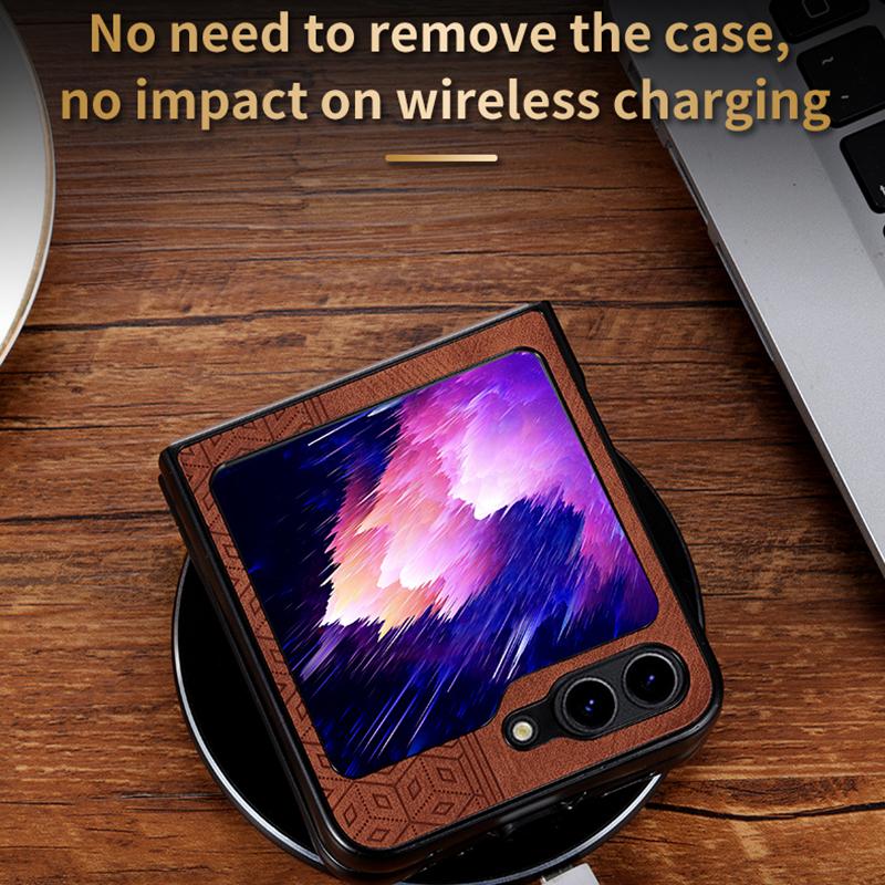 AZNS For Samsung Galaxy Z Flip6 5G Case PU Leather Coated PC Hard Phone Cover