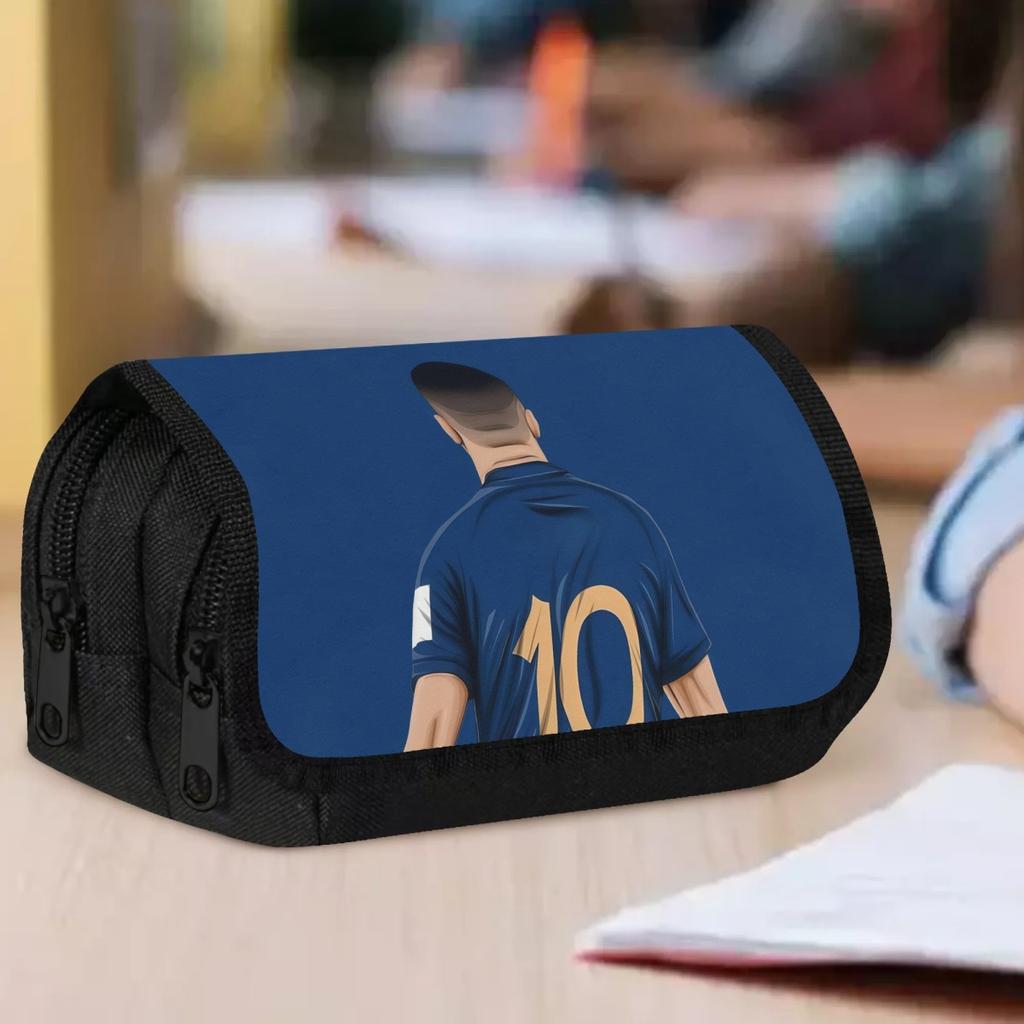 Packing Organizers 1pc Double Layer Flip Pencil Case - Soccer Player No.10 Back View, Large Capacity, Portable Polyester Pen Storage Bag with Zipper C