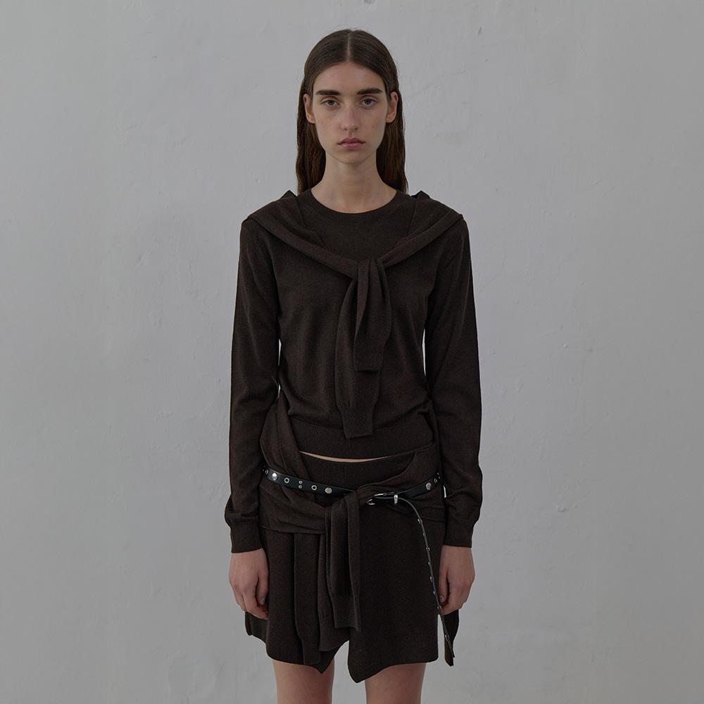 LCDC™ Tied Detail Layered Knit Skirt (Brown)