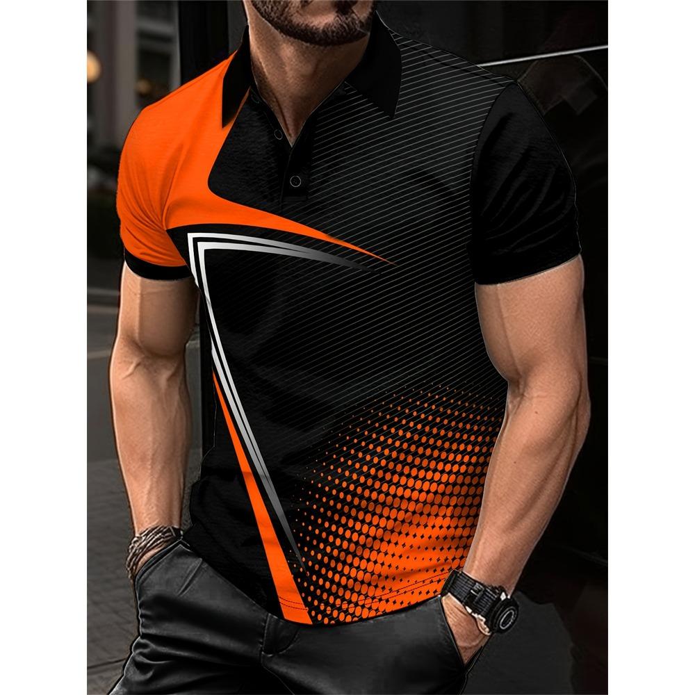 

Men s color blocked 3D printed men s fashion button short sleeved shirt 5XL