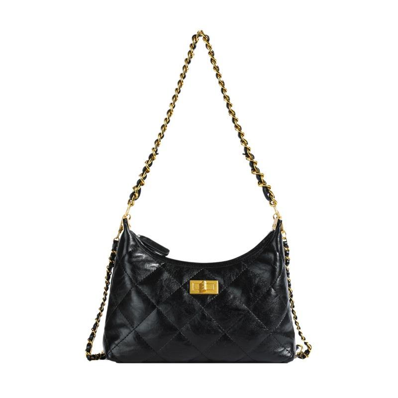 Solid color trend bag women's new diamond chain bag fashion temperament texture shoulder messenger bag armpit