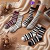 2026 Retro Color Block Striped Mid-Calf Slouch Socks for Women, Combed Cotton, Breathable, Perfect for Spring/Summer Outfits