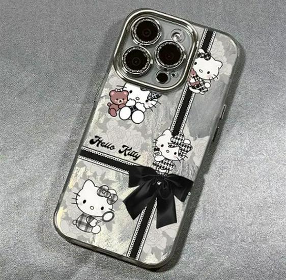 

Bowknot KT Cat Fine Hole Gauze Case for Apple iPhone 17 Pro Max/16 - Dirt-Resistant, Cartoon Design for 11, 13, 14 Pro, 15 Apple 15 Pro Max
