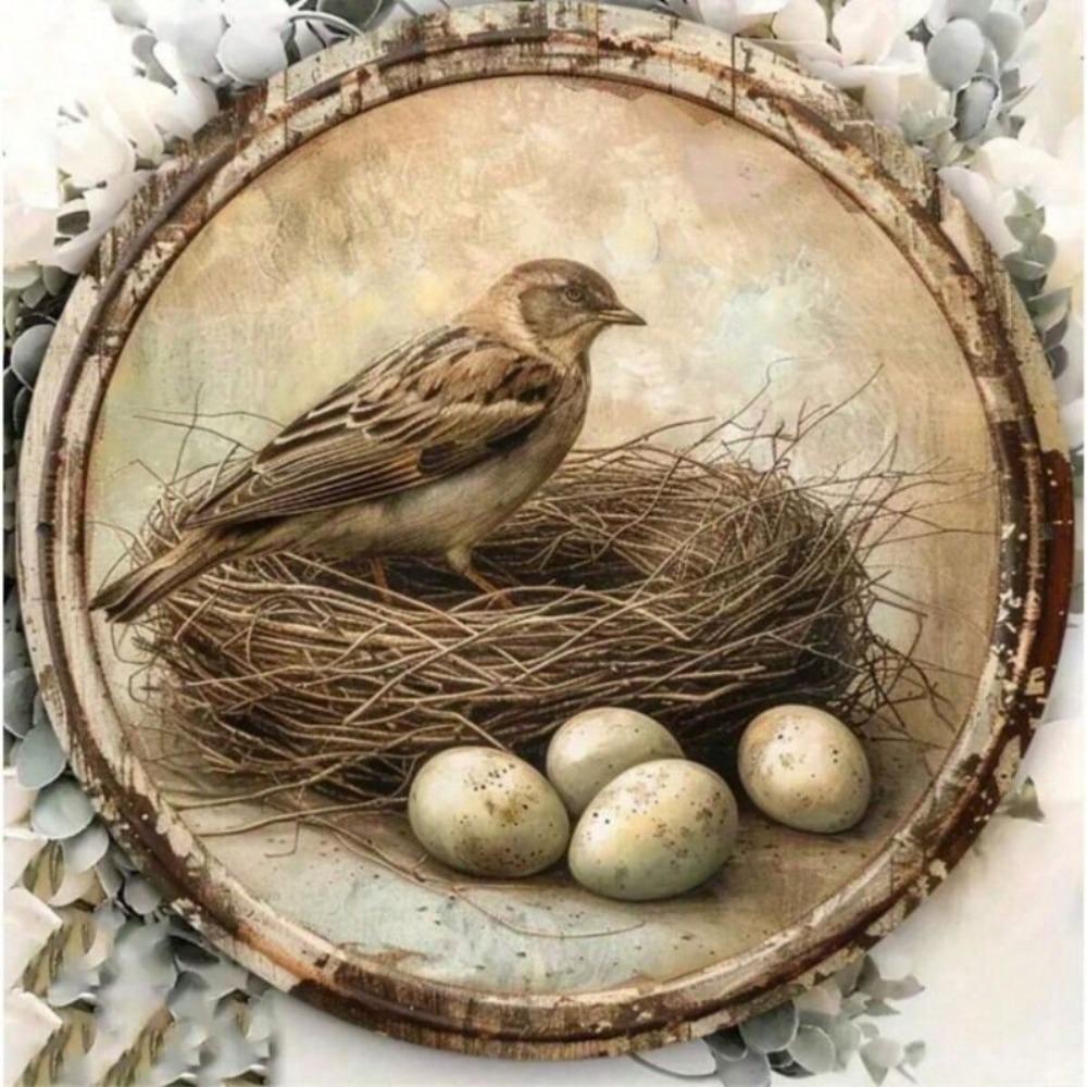 Tin Sign Wall Art, Bird Nest Spring, Patio Decor