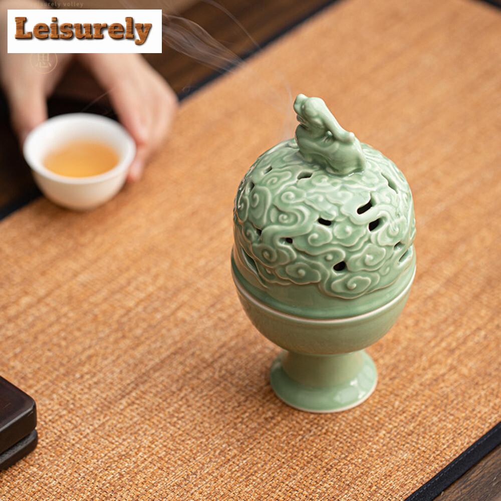 Arzător de tămâie Guanyun cu picior înalt, ceramică chinezească zen, agaru, lemn de santal, turn, cuptor de aromaterapie, decorațiune de birou