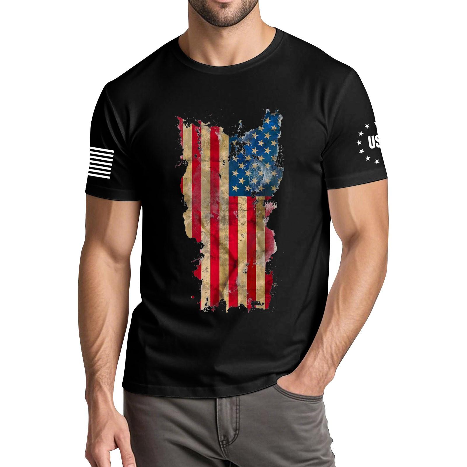 Мужская модная повседневная футболка с круглым вырезом и коротким рукавом с принтом День независимости XXXL 1556₽