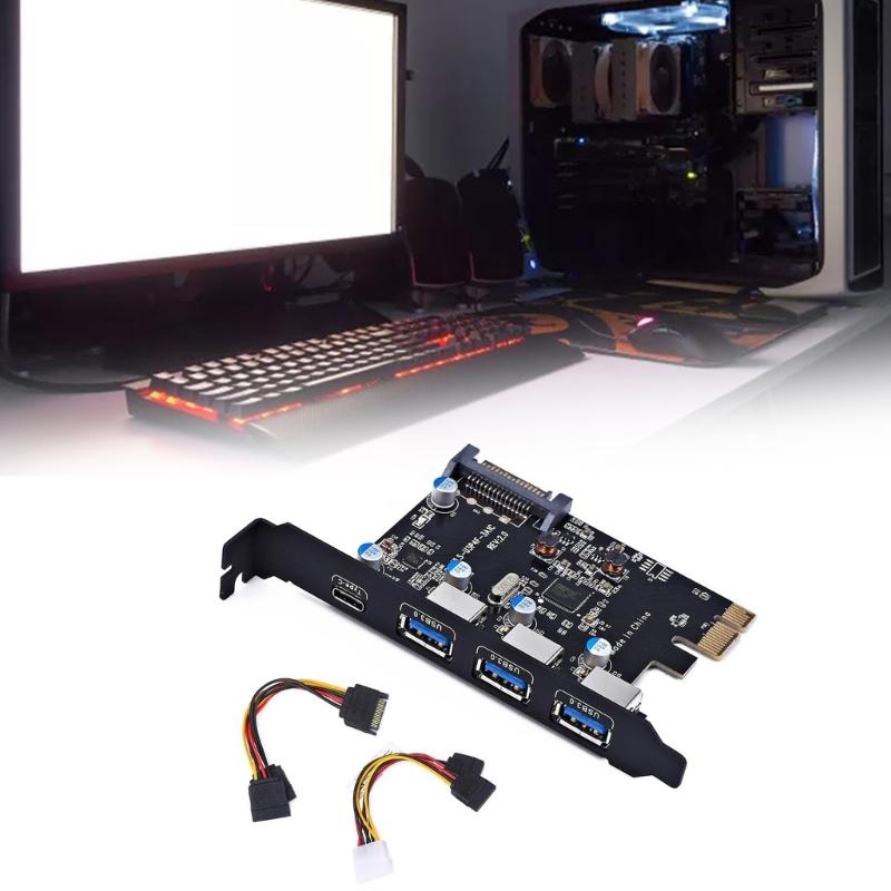 4-Port PCI-E To 1x Type-C 3x Type-A USB3.0 4-Port PCI-Express Pansion Card with Internal 19-Pin Connector