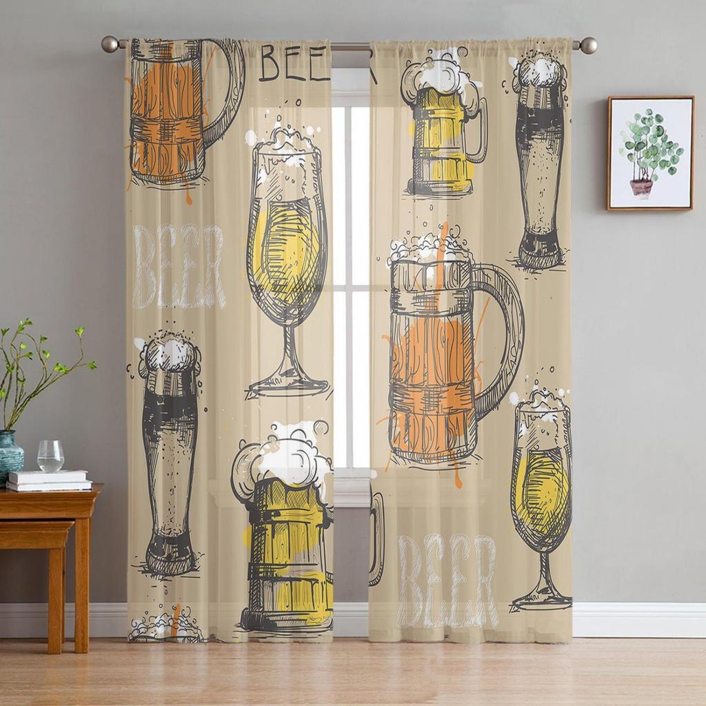 Red Wine Wine Bottle Wine Glass Sheer Tulle Window Curtains For Living Room Bedroom Kitchen Veiling Curtain Home Decoration