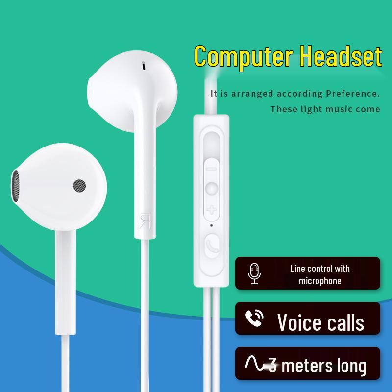 In-Ear Wired Computer Headphones with 2-3 Meter Cable & Microphone for Live Streaming