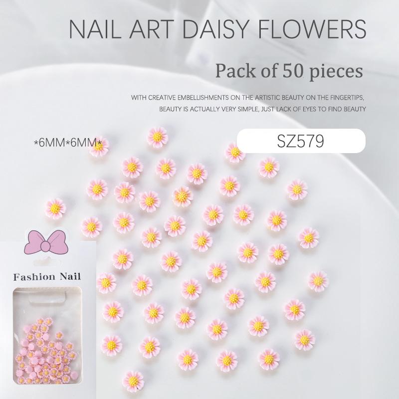 50 Pièces Mini Marguerites 3D Charms Nail Art Accessoires Fournitures de Décoration Manucure Matériaux Design Dos Plat Bijoux d'Ongle DIY