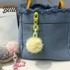 Multi Purpose Hanging Accessory Plush Ball Keychain Fluffy Pompom Pendant with Hollow Star Backpack Women Bag Ornament Purse Decorative Accessories,