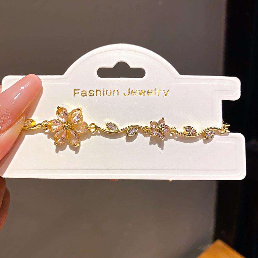 Flower Pendant Bracelet 18k Gold Plated Zirconia Elegant Jewelry For Women