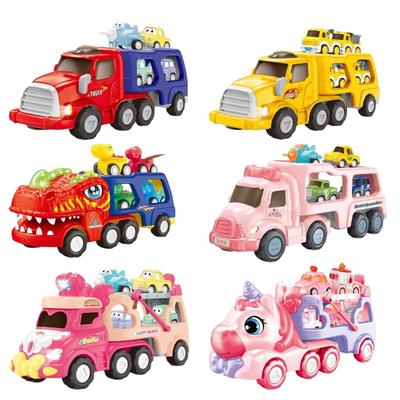 Spielerischer Transportwagen mit 4 Miniaturautos Niedlicher Tier-Transportwagen Interaktives Spielzeug mit Ton/Licht