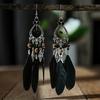 Bohemian Feather Long Drop Dangle Earrings For Women Enamel Heart Flower Irregular Stone Wooden Bead Handmade Earrings Jewelry