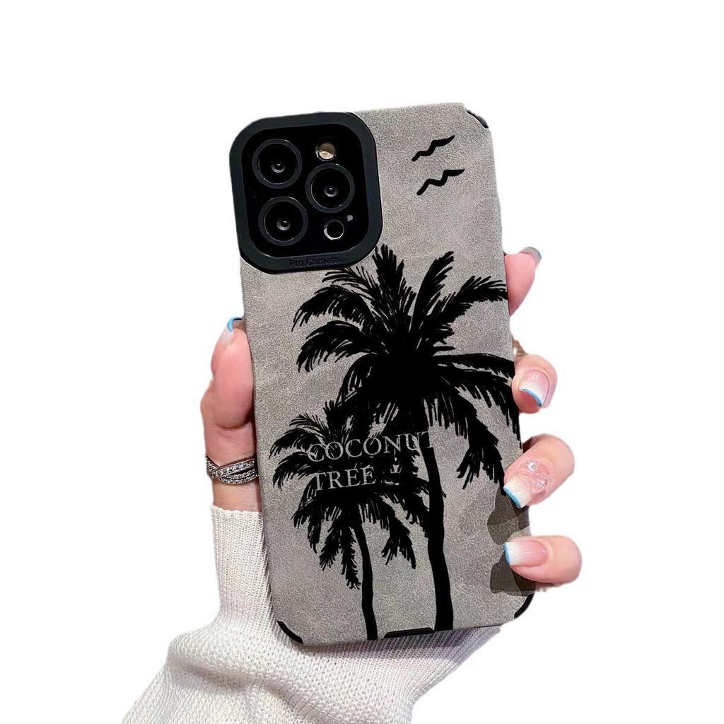 Nordic Style Fur Versatile Black Hidden Coconut Tree Suitable for New Apple 16promax Mobile Phone Case Iphone15