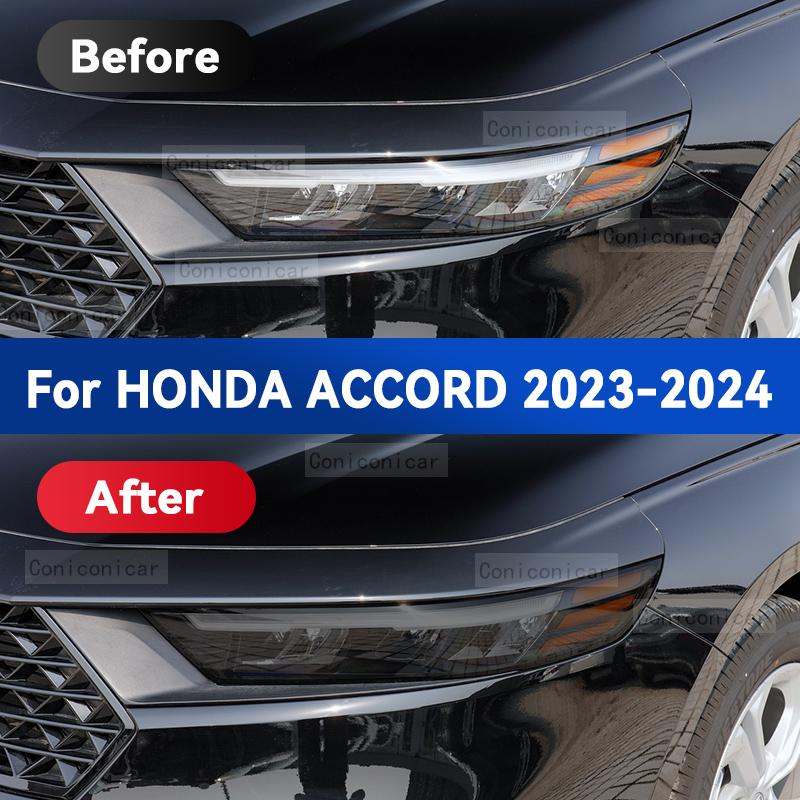 For HONDA ACCORD 2023 2024 Car Headlight Smoked Black TPU Protective Film Front Light Tint Change Color Sticker Accessories