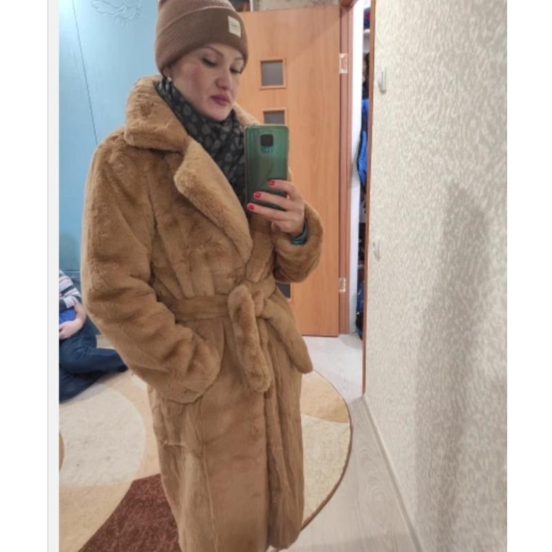 Neuer Wintermantel aus Kaninchenfellimitat für Damen, verlängerter Gürtel, Jacke aus Fellimitat, verdickte warme Plüschjacke