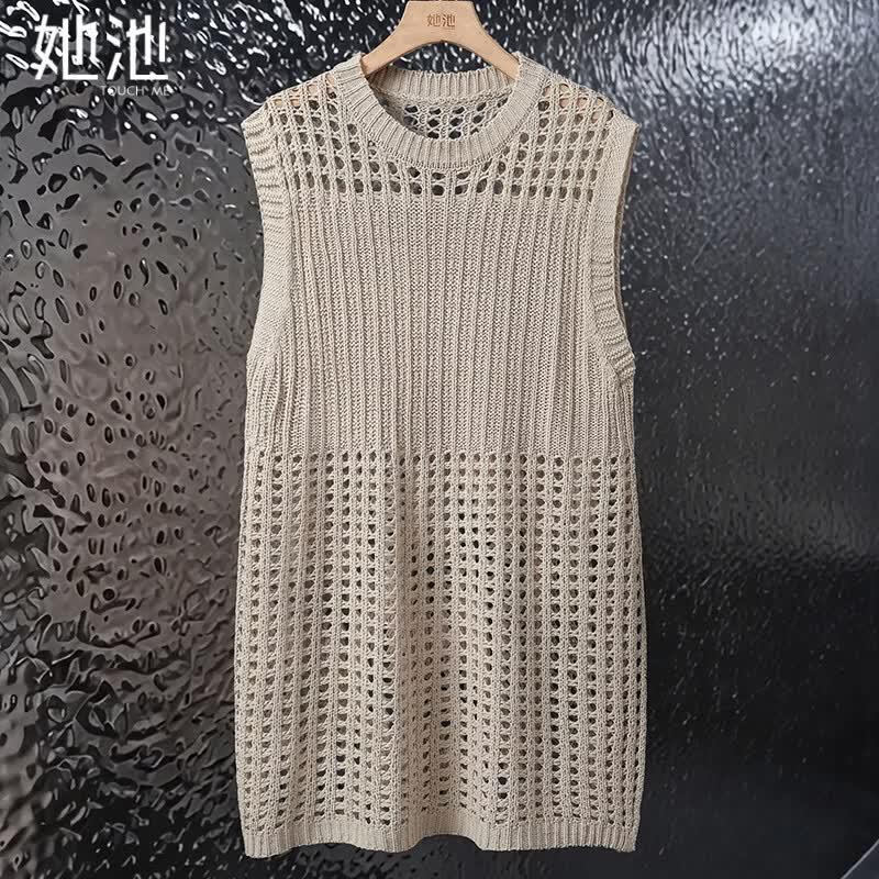 Women s Round Neck Hollow-Out Knit Vest Free Size