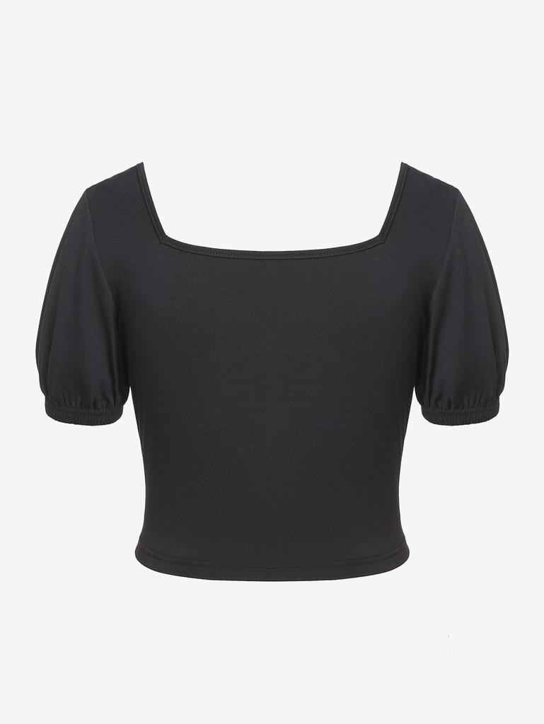 Rosegal Gothic Frilled Lace-up Ruched Crop Top
