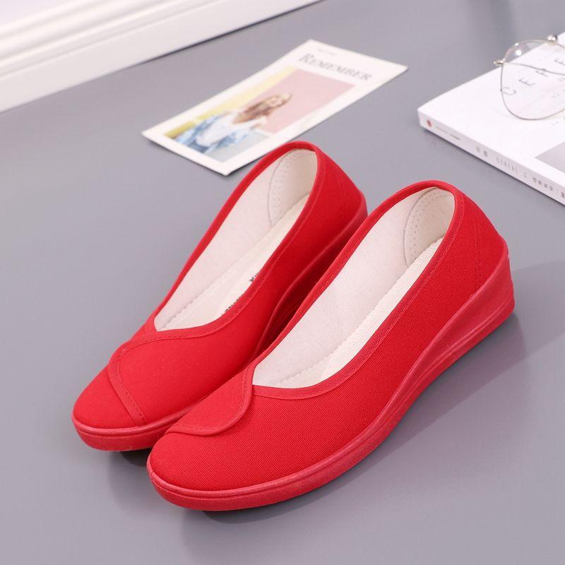 Cresfimix Zapatos De Mujer Women Cute Round Toe Red Slip On Loafers Lady Cool Canvas Anti Skid Comfort Summer Flat Shoes B6070b