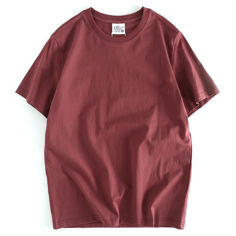 Factory Good Goods Summer Cool Pure Color Men Thin Short-Sleeved T-shirt Youth Cattle Goods Export Tail Order Half Sleeve T-shirt Maroon Red L