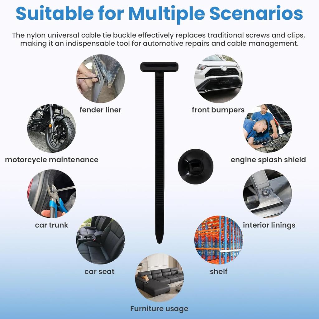 150 Pcs Nylon Universal Cable Tie Buckle, T Style Zip Ties Button Fixion Tools, Automotive Replacement Rivet Fixing, Clips for Cars Repair Engine