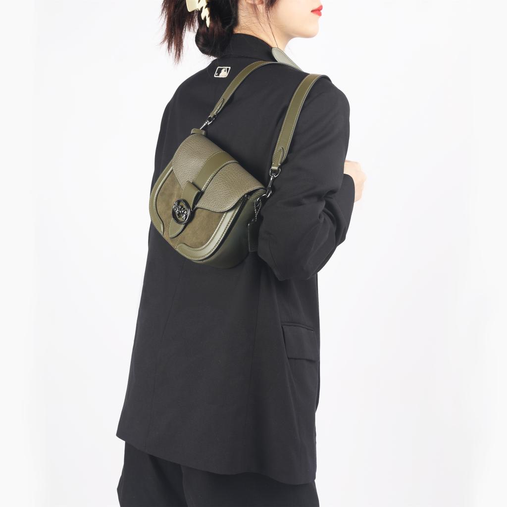 New COACH Georgie Leather Saddle Bag, Bacchus Bag, Shoulder Bag, Crossbody Bag, Shoulder Bag Small Women's Olive Green C2805-QBDB7