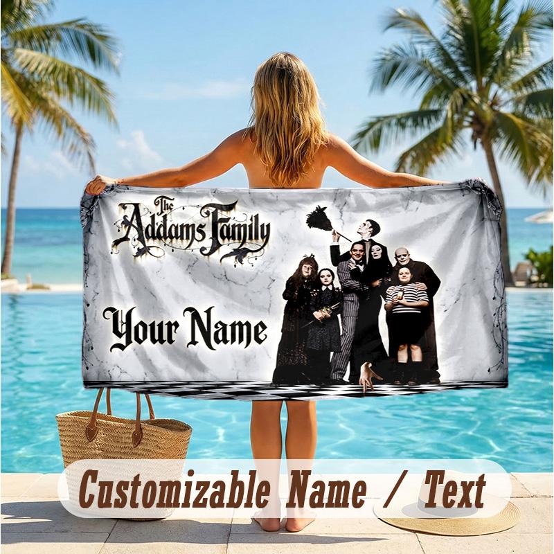 Custom Text Beach Towel, Soft Absorbent Swimming Multi-use TowelThe Addams Family