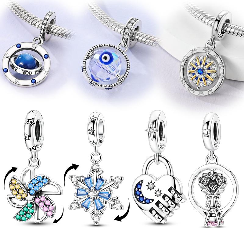 Girl Original Sparking Spinning Charms Metal Snowflake Windmill Lock Pendants Beads Fit Bangle Accessory Gift Ideal for Elegant Fashion Beautiful