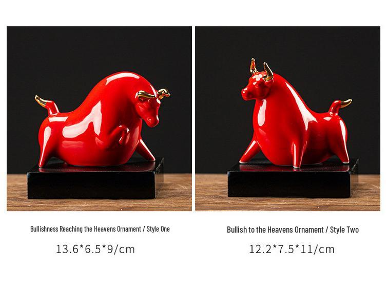 Red Ceramic Ox Figurine: Spirit-Soaring Handicraft for Home or Office Decor