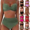 Maiô Feminino Cor Sólida Franzido Cintura Alta Sexy Biquíni Tankini Roupa de Praia