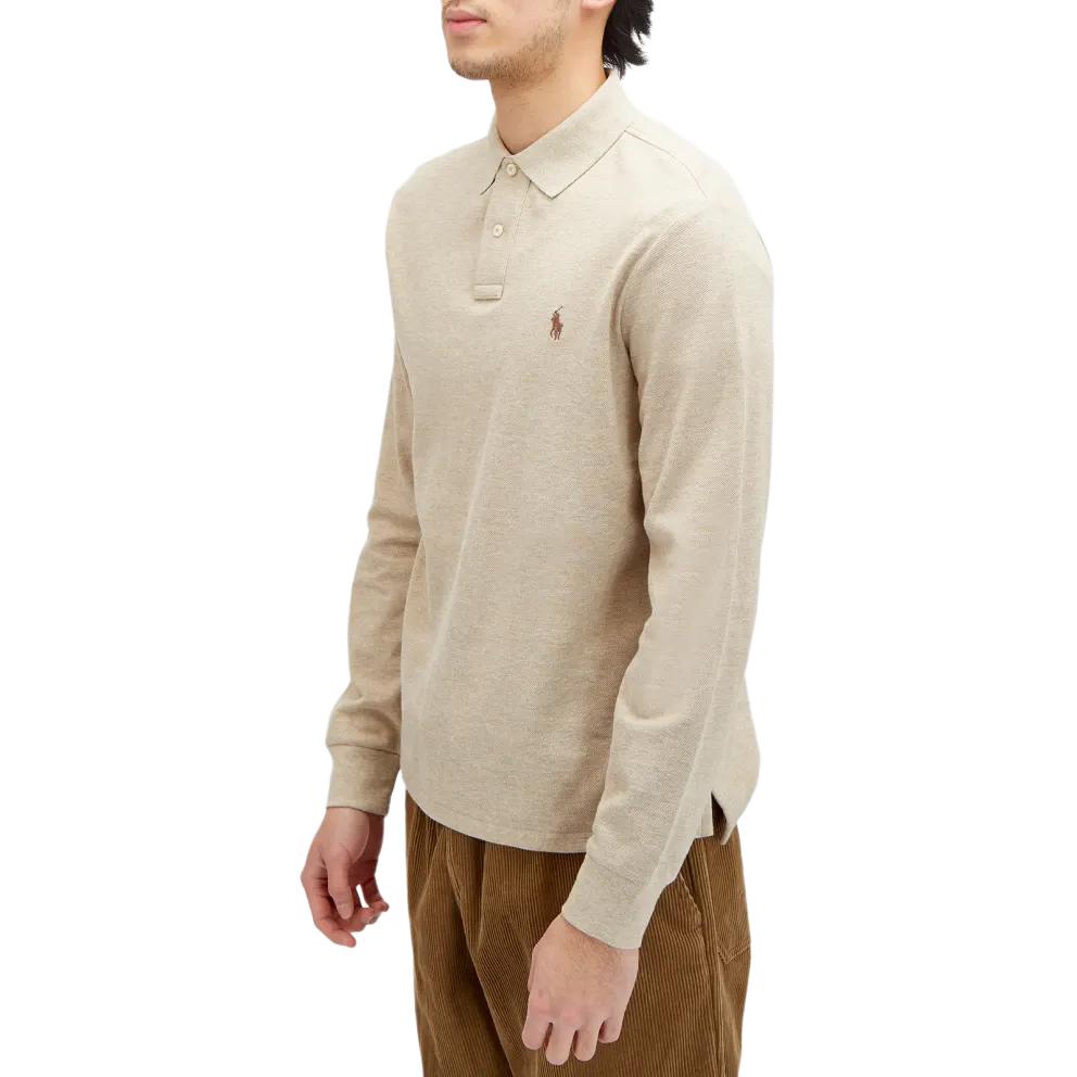 Polo Ralph Lauren Solid Logo Embroidered Slim Fit Long Sleeve Polo Shirt Men Tops Beige 710680790-117