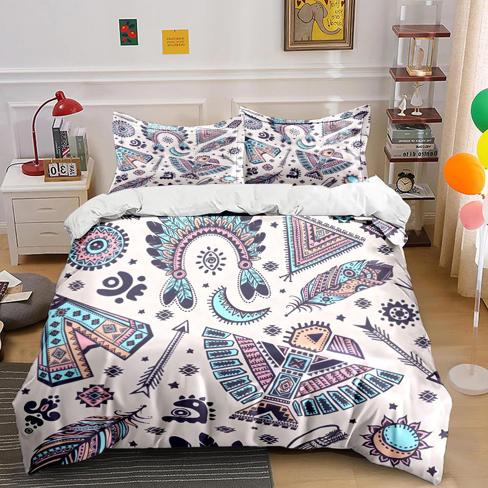 Native American-style Colorful Patterns Bedding Set for Kids Luxury Gift 3pcs Digital Print Comforter Set Soft Comfortable