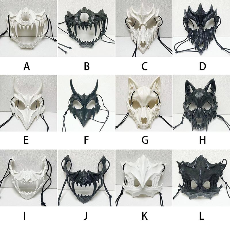 Japanese Halloween Anime Half Face Mask Animal Skeleton Mask Dragon God Skeleton Cosplay