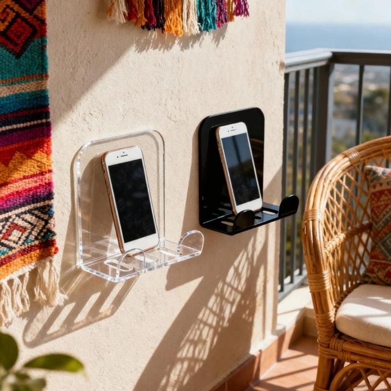2 Stück Wandmontage Handy-Regal für Smartphones Platzsparendes Design Acryl Handyhalter für Home Office Schlafzimmer