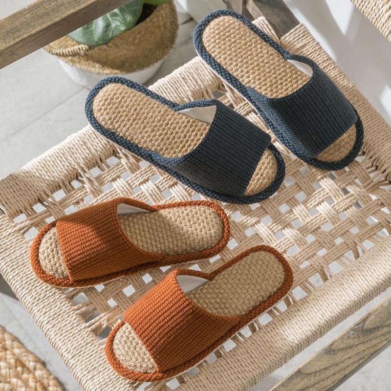 Summer Cotton Linen Open-Toe Couple Slippers for Men and Women