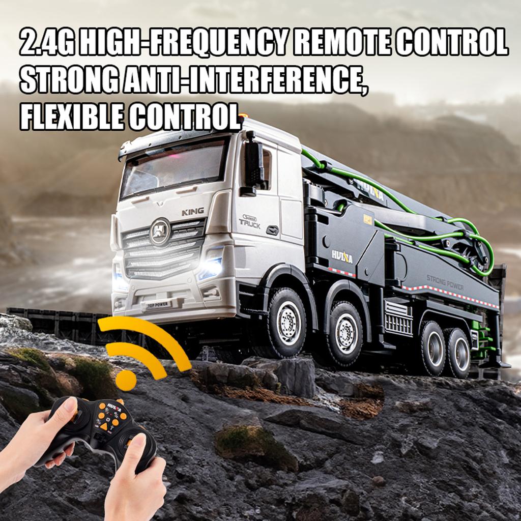Concrete Pump Truck Toy, 2.4G Remote Control Diecast Construction Vehicles with Working Water Pump, Lights and Sounds