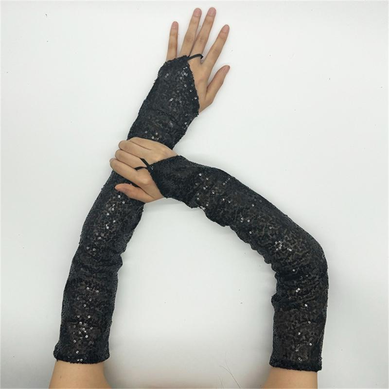 1pair Reflective Sequins Gloves Glitter Long Gloves Comfortable Breathable Glove for Costume Parties