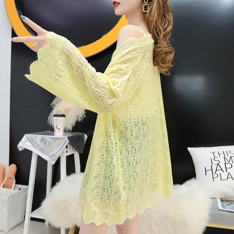 Summer Thin Cut-out Knit Cardigan Women's Loose Open Front Blouse Light Sun Protection Clothing