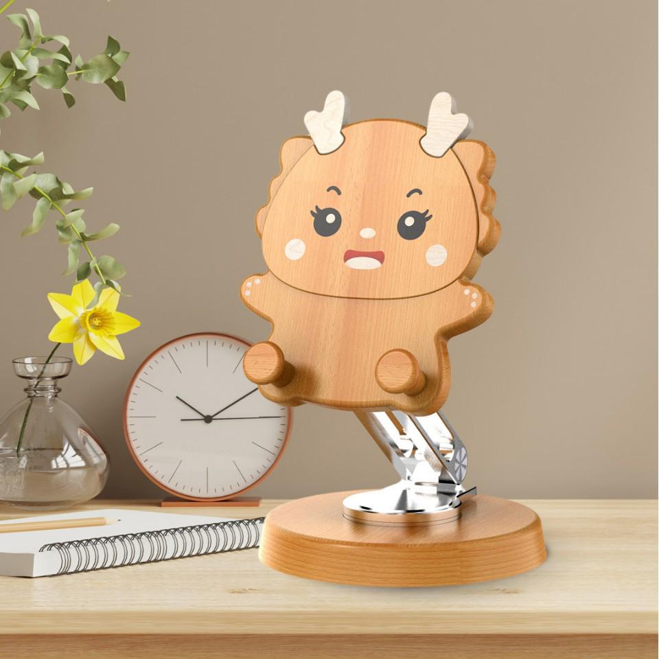 Creative Cartoon Phone Stand: Cute, Fun Solid Wood & Aluminum Alloy, Thickened Base, 360° Rotating Rod, Unique Gift.