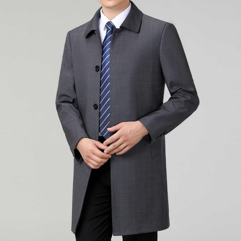 Spring and Autumn Middle-aged Men's Mid-length Wool Windbreaker, Middle-aged and Elderly Long Lapel Casual Wool Coat Dad's Coat