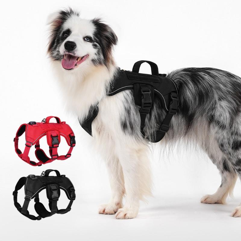 Adjustable 3-Section Anti-Escape Dog Harness With Handle Outdoor Walking Training Black/Red