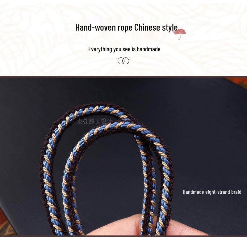 Handmade Tibetan Braided Rope Necklace with Dzi Bead, Adjustable Clavicle Chain Pendant