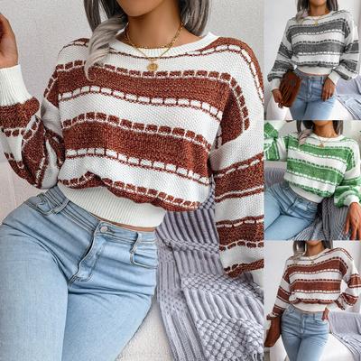 Suéter de Malha com Contraste de Cores de Manga Comprida Moda Outono/Inverno para Mulheres