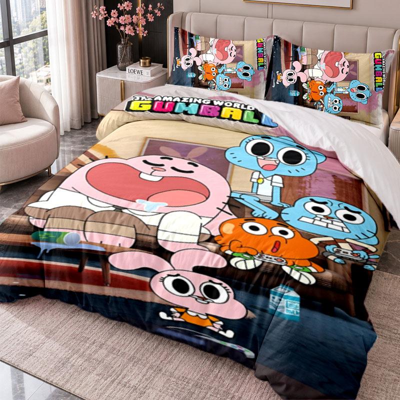 Erstaunliche Welt von Gumball 3-teiliges Bettwäsche-Set Bettbezug mit zwei Kissenbezügen für Schlafzimmer Heimdekoration