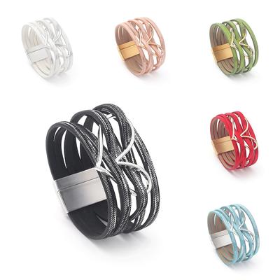 Heart Leather Bracelet for Women Multilayer Wide Wrap Bangle Female Jewelry Gifts