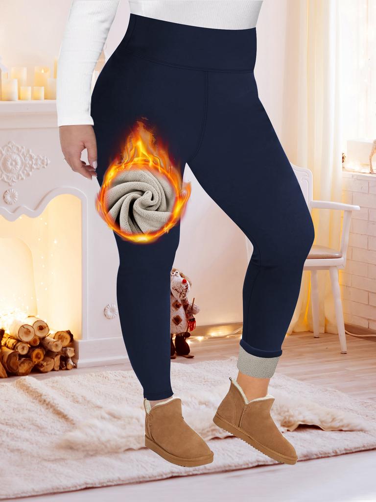 Kaffee Fleece Winter Fleecegefütterte Verdickte Übergröße Leggings Damen High-Waist Bauchkontrolle Warme Herbst/Winter Leggings