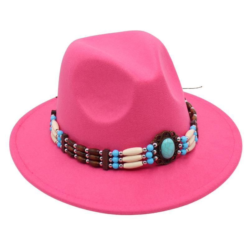 Turquoise Ethnic Style Top Hat, Foreign Style Jazz Hat, Retro Felt Hat, Spanish Temperament Plush Woolen Hat